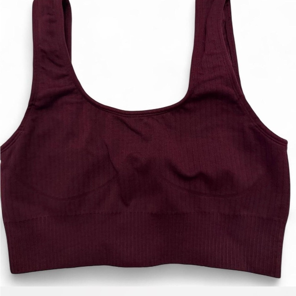 Women's Burgundy Ribbed Sports Bra